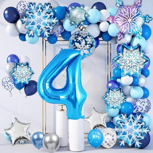 40IN 4 Balloon Numbers, 4 Balloon Snow Birthday Party Decorations, Snowflake Balloons, Silver and Blue Balloons, 4th Birthday Decorations for Girl Teen in Saudi Arabia