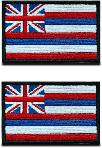 2 Pcs Hawaii State Flag Patches, Tactical Embroidery Hawaii Summer Applique Emblem Military Patch with Hook and Loop Fastener for Hats Backpack Jackets Clothes Uniform Vest Team Holiday in Kuwait