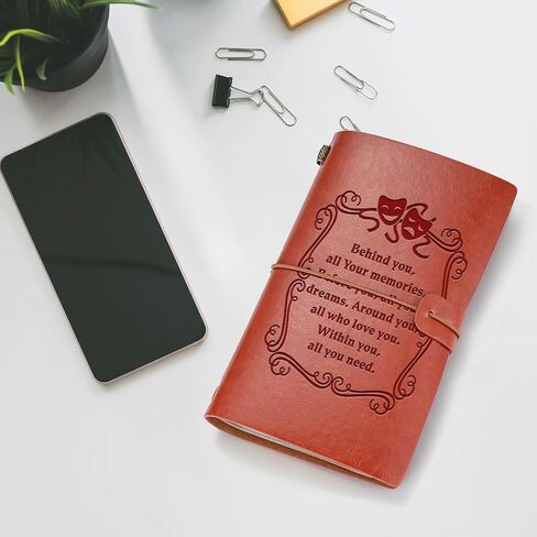 Drama Gift Drama Mask Leather Refillable Journal Notebook Theatre Gift for Drama Student Inspirational Theatre Notebook Actor Actress Gift (Behind you) in Saudi Arabia