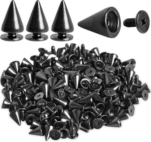 STRAWBLEAG Studs for Clothing, 200 Sets 10 mm Studs and Spikes for Clothing, Cone Spikes Screwback Studs Spike for Shoes Leather Accessories DIY Craft (Gun Black) in Kuwait
