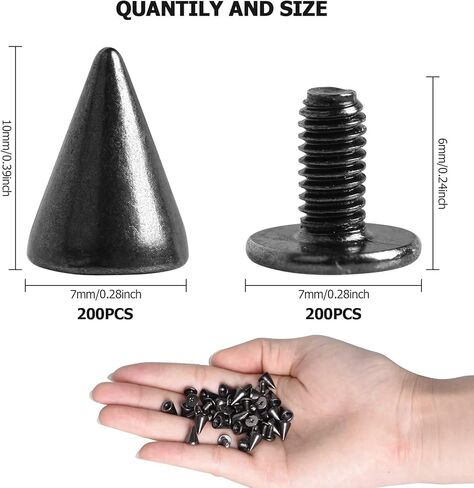 STRAWBLEAG Studs for Clothing, 200 Sets 10 mm Studs and Spikes for Clothing, Cone Spikes Screwback Studs Spike for Shoes Leather Accessories DIY Craft (Gun Black) in Kuwait