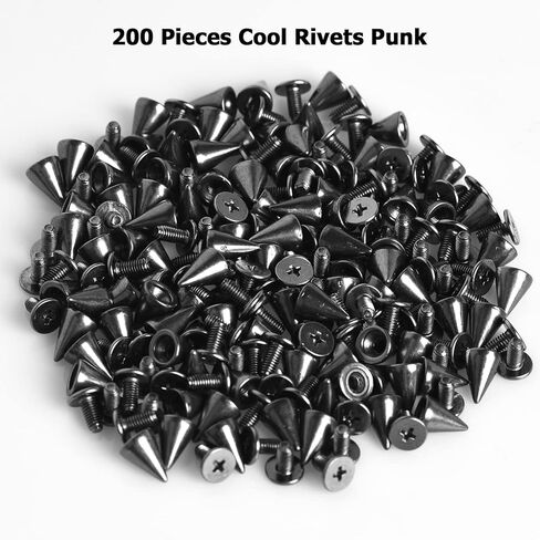 STRAWBLEAG Studs for Clothing, 200 Sets 10 mm Studs and Spikes for Clothing, Cone Spikes Screwback Studs Spike for Shoes Leather Accessories DIY Craft (Gun Black) in Kuwait