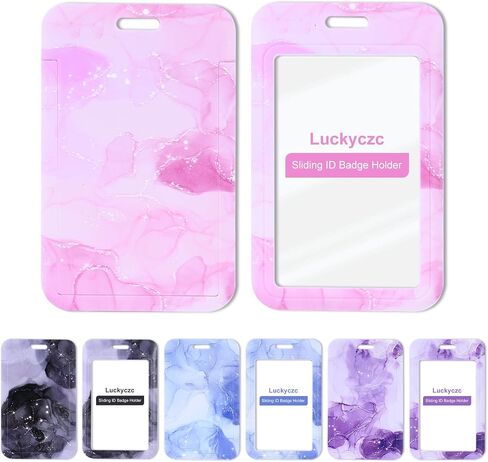 Hard Vertical ID Badge Holder, Autism Badge Sleeves ，Sliding Hard id Badge Cover Protector for Office School Nurse Credit Cards Proximity Key Passes (Purple Marble, 2 Pcs) in Saudi Arabia
