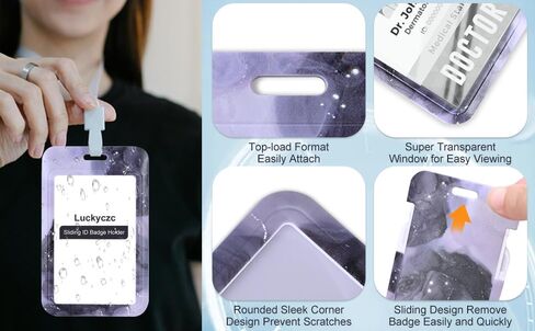 Hard Vertical ID Badge Holder, Autism Badge Sleeves ，Sliding Hard id Badge Cover Protector for Office School Nurse Credit Cards Proximity Key Passes (Purple Marble, 2 Pcs) in Saudi Arabia
