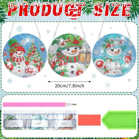 thyle 3 مجموعة عيد الميلاد ثلج DIY عيد الميلاد الماس الفن شنقا زخرفة عيد الميلاد الماس الفن شنقا اللوحة زخرفة الاكريليك الماس قلادة لوحة اللوحة عدة للبالغين in Kuwait