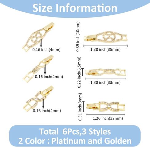 SUPERFINDINGS 6Pcs 3 Styles 2 Colors Fold Over Jewelry Clasp Bowknot Rhinestone Foldover Extension Clasp Platinum Gold Watch Band Clasps for Bracelet Necklace Making DIY Jewelry Extender in Saudi Arabia