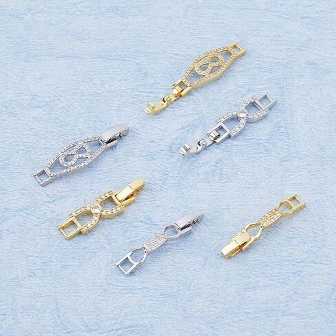 SUPERFINDINGS 6Pcs 3 Styles 2 Colors Fold Over Jewelry Clasp Bowknot Rhinestone Foldover Extension Clasp Platinum Gold Watch Band Clasps for Bracelet Necklace Making DIY Jewelry Extender in Saudi Arabia