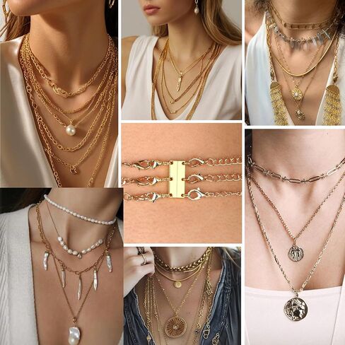 7 PCS Siliver Necklace Layering Clasps,Necklace Layered Clasp with 5 Necklace Extenders,Multiple Necklace Layering Separator for Women,Bracelet Connector Jewelry Clasps and Closures in Saudi Arabia