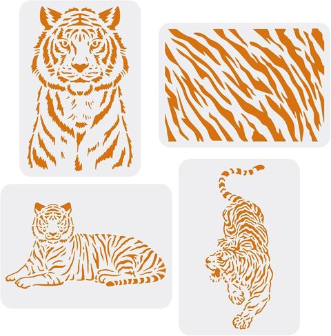 FINGERINSPIRE 4 قطع استنسل نمر للرسم مقاس 11.7x8.3 بوصة مقاس A4 استنسلات رسم نمط جلد النمر قابلة لإعادة الاستخدام مايلر DIY قالب رسم شريطي للخشب والأرضيات والجدار والنسيج in Saudi Arabia