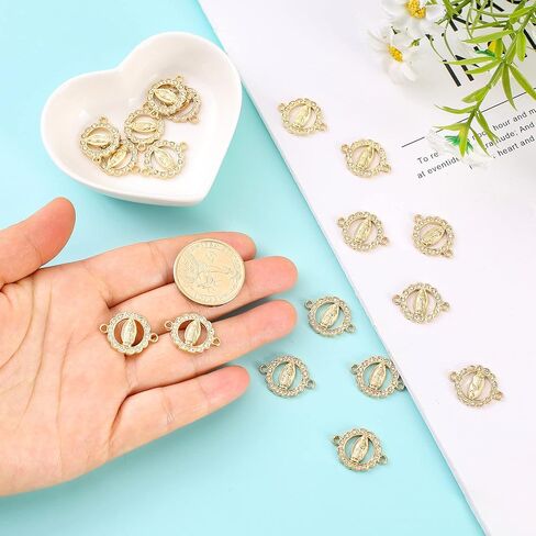 Virgin Mary Charms for Jewelry Making Enamel Mix Color Our Lady Rhinestones Miraculous Medal Alloy Connector Pendants for Necklace Bracelet Earring Making Supplies DIY(24PCS) in Saudi Arabia