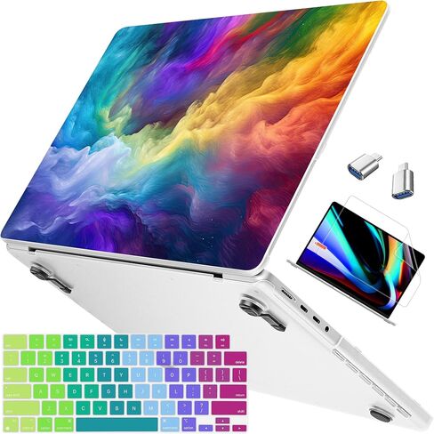 Mektron Ultra Thin Printed Case for MacBook Pro 16 inch 2024 M4 A3403 A3186 Fits 2023 2021 M3 A2991 M2 A2780 M1 A2485 Pro/Max, Protective Hard Shell with Fold Kickstand,Rainbow Cosmic in Saudi Arabia
