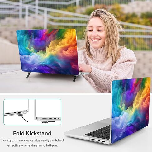 Mektron Ultra Thin Printed Case for MacBook Pro 16 inch 2024 M4 A3403 A3186 Fits 2023 2021 M3 A2991 M2 A2780 M1 A2485 Pro/Max, Protective Hard Shell with Fold Kickstand,Rainbow Cosmic in Saudi Arabia