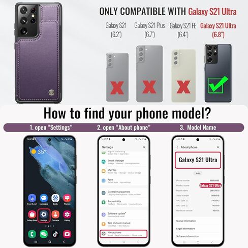 حافظة Vinich لهاتف Samsung Galaxy S21 Ultra مع حامل بطاقات، حافظة محفظة فائقة لهاتف Samsung S21 للنساء والرجال مع خاصية حجب RFID، حافظة متينة مقاومة للصدمات لهاتف Galaxy S21 Ultra 5G، أرجواني in Kuwait