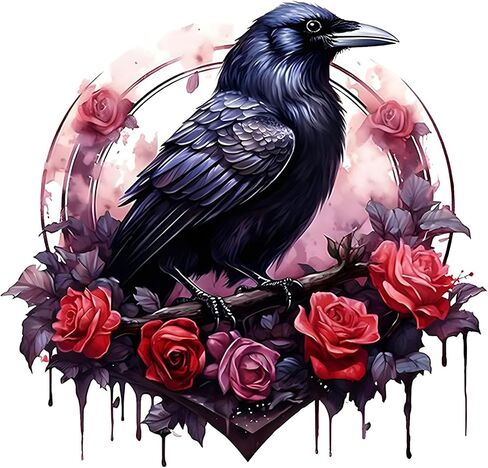 clakinla هالوين الماس الفن مجموعات الرسم للبالغين، 5d الغراب الماس الفن مجموعات الرسم للمبتدئين، diy شوكة روز صورة الطلاء مع الحفر الكامل الماس النقاط لديكور المنزل 12x12 بوصة in Kuwait
