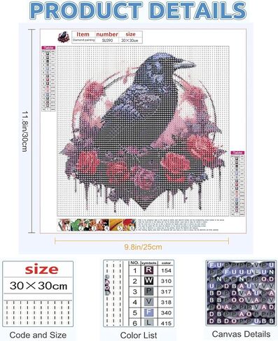 clakinla هالوين الماس الفن مجموعات الرسم للبالغين، 5d الغراب الماس الفن مجموعات الرسم للمبتدئين، diy شوكة روز صورة الطلاء مع الحفر الكامل الماس النقاط لديكور المنزل 12x12 بوصة in Kuwait