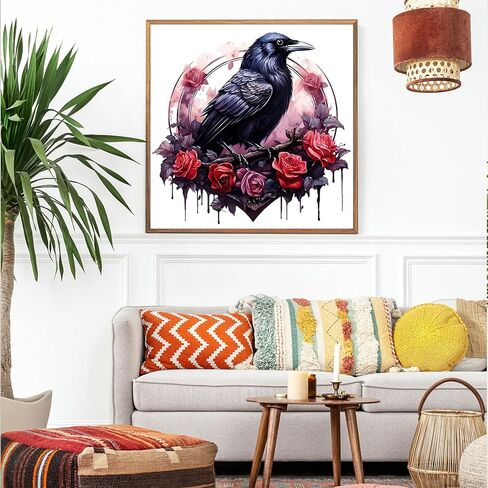 clakinla هالوين الماس الفن مجموعات الرسم للبالغين، 5d الغراب الماس الفن مجموعات الرسم للمبتدئين، diy شوكة روز صورة الطلاء مع الحفر الكامل الماس النقاط لديكور المنزل 12x12 بوصة in Kuwait