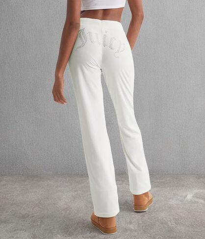 Juicy Couture Women's Rib Waist Velour Pants with Drawcord in Kuwait
