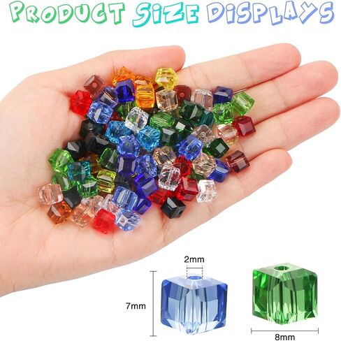 100 Pcs 8mm Cube Crystal Glass Beads for Jewelry Making, Square Crystal Beads with Box, Crystal Spacer Beads for DIY Craft Bracelets Charms Wind Chimes (Multicolor) in Saudi Arabia
