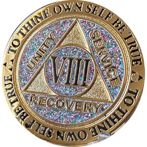 8 Year AA Medallion Reflex Birthday Funfetti Silver Glitter Gold Plated Color Chip