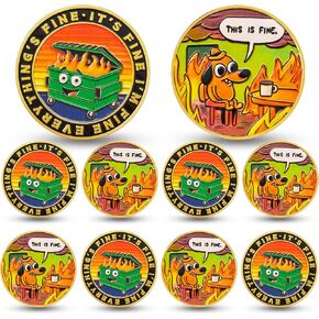 Colorful Dumpster Fire Challenge Coin - This is Fine Mini Dumpster Fire Coin - Hilarious Funny Desk Accessories for Work - Coworker Go Away Token - Inspirational Gifts for Men Women Teacher