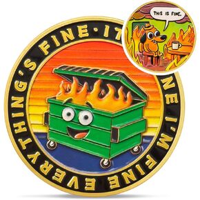 Colorful Dumpster Fire Challenge Coin - This is Fine Mini Dumpster Fire Coin - Hilarious Funny Desk Accessories for Work - Coworker Go Away Token - Inspirational Gifts for Men Women Teacher