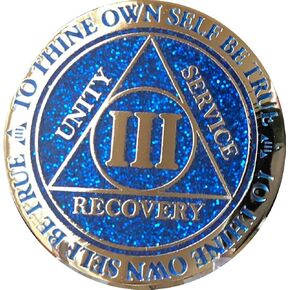 RecoveryChip 3 Year AA Medallion Reflex Blue Glitter Gold Plated Color Chip III