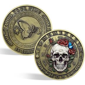 CHURYUML Memento Mori Coin 3D Skull Challenge Coins Inspirational Stoic Reminder Token for Daily Stoic Meditations Cool Stoicism Gifts Courage Worry Coins Motivational Presents