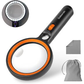 Magnifying Glass with 30 LED Lights, 10X 20X 45X Handheld Illuminated Lighted Magnifier with 1UV Light for Seniors Reading, Inspection, Coins, Jewelry, Exploring Light Magnifying Glass