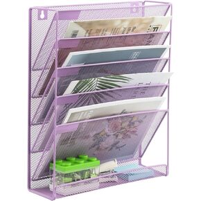 EASEPRES Desk File Organizer Mesh 5-Tier, Hanging Wall Mount Document Organization Stand, Desktop Vertical Mail Paper Folder Holder Rack with Bottom Tray for Office Home Cubicle Countertop, Black