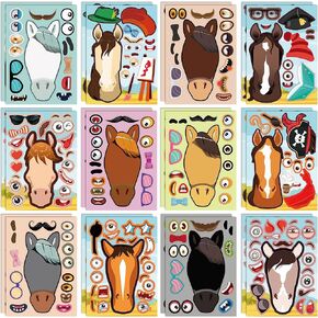 48 Sheets Children's Birthday Party Discount Stickers -Horse Stickers for Kids, Create Your Own Horse Stickers, Spirit Horse Toy Stickers for Children's Birthday Party Games and Activities, 12 Styles