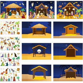 Cholemy 72 Pcs Christmas Nativity Stickers Make a Nativity Scene Sticker Kit for Kids Christmas Crafts DIY Jesus Birth Stickers Christian Cardboard Ornament for Xmas Supplies Religious Party Favor