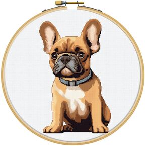 Generic Cartoon Simple Figure French Bulldog 11CT Stamped DIY Cross Stitch Kits Easy for Beginners Child with Hoop Needlepoint Counted Embroidery Kits Art Craft Wall Decor 12x12inch(6)