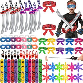 ZOIIWA 72Pcs Karate Party Favors Include Inflatable Sword Headbands Colorful Karate Party Decorations Karate Slap Bracelets Eye Mask Costume Accessories Gift Set for Kids Boys Girls Birthday Supplies