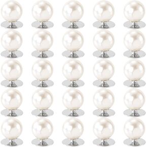 25 Sets 10mm Pearl Buttons No Sew, White Brooch Pins Shawl Fixed Cover Pins Removable Reusable Decorations for Clothes Shirt Blouse Dress Sweater Coat for Women