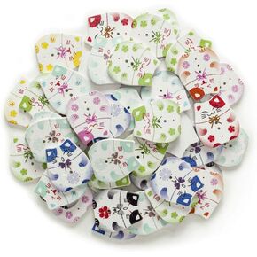 AKOAK 50 Pack Mixed Creative Lucky Cat Pattern Wooden Buttons Children DIY Decoration Buttons Sewing Scrapbook Decorations