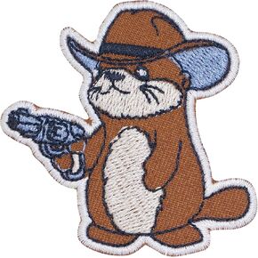 Otter Cowboy Iron On Patches for Clothing Embroidered Applique Patch Badge Sew On Emblem DIY Craft, Brown