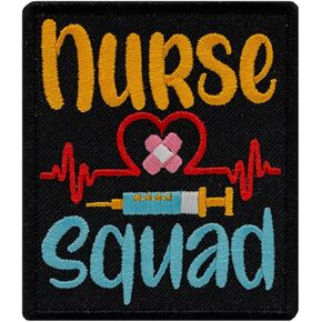Nurse Squad Embroidered Patch Iron On. Size: 3.2 x 3.8 inches.