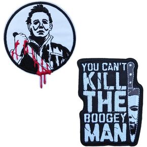 Halloween Embroidered Iron On Sew On Patches You Cant Kill The Boogey Man Horror Movie Applique Michael Myers Knives Patch