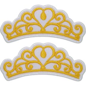 2 PCS Princess Crown Iron On Patches for Clothing Embroidered Applique Patch Badge Sew On Emblem DIY Craft (Yellow)