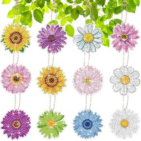 12PCS Flower Diamond Painting Keychains - 5D Diamond Painting by Numbers Kits Sunflower Diamond Key Chains Painting Acrylic Keychains Diamond Art Key Ring Pendant for Adults Beginners DIY Crafts in Kuwait