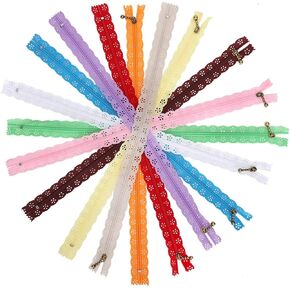 10Pcs Lace Zippers for Sewing, 14 Inch Zipper for Sewing Colorful Sewing Zippers Decorative Zippers for Sewing DIY Tailor Craft Sewing Lace Zippers Zippers for Sewing