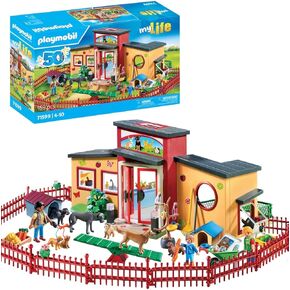 PLAYMOBIL MyLife 71599 Pet Hotel, Large Guest House with 10 Animals, Care Accessories and Decorative Stickers, Toys for Boys and Girls Ages 4