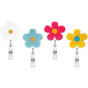 4Packs Nurse Badge Reels Retractable Badge Clip Holder Flower Badge Reel with Clips Preppy Party Colors Nurse ID Badge Reel Name Tag Badge Holder for Doctors Teachers Office School Hospital Nurses