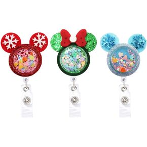 Cute Nurse Christmas Badge Reel Retractable, Name Card Badge Holder Reel with Alligator Clip, 24 inches Thick Pull Cord