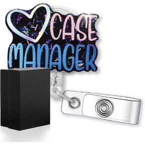 Case Manager Funny Glitter Badge Reel, Retractable Badge Holder for RN Social Worker Chaos Coordinator Behavioral Therapist, Case Management Week Gifts, New Job Gift