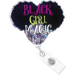 Black Girl Magic Nurse Badge Reel Holder Funny Cute Medical Badge Reels Retractable for Nurses Nursing Student Badge Clip Glitter Acrylic RN CNA ID Card Accessories Gifts