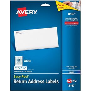 Avery Easy Peel Return Address Labels for Inkjet Printers, 0.5 x 1.75 Inches, White, Pack of 8000 (08167)