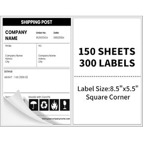 Half Sheet Shipping Labels,8.5" x 5.5" Address Labels for Laser & Inkjet Printers,Self Adhesive Mailing Labels,300 Labels