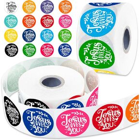 1200Pcs Jesus Loves You Stickers, 16 Colors Christian Religious Sticker Rolls, Jesus Loves You Decal Stickers for Kids Party Supplies(2 Rolls)
