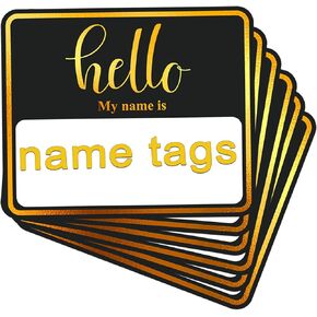 180 PCS Hello My Name is Name Tag, Gold Foil Name Tags Sticker, 2.5 × 3 Inch Large Name Labels, Black Adhesive Name Tag Labels for Business, Party - Office, School, Home